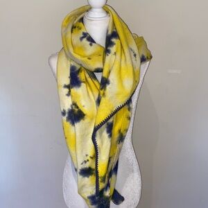 CC Exclusives knit yellow blue tie dye whip stitch edge oversized scarf